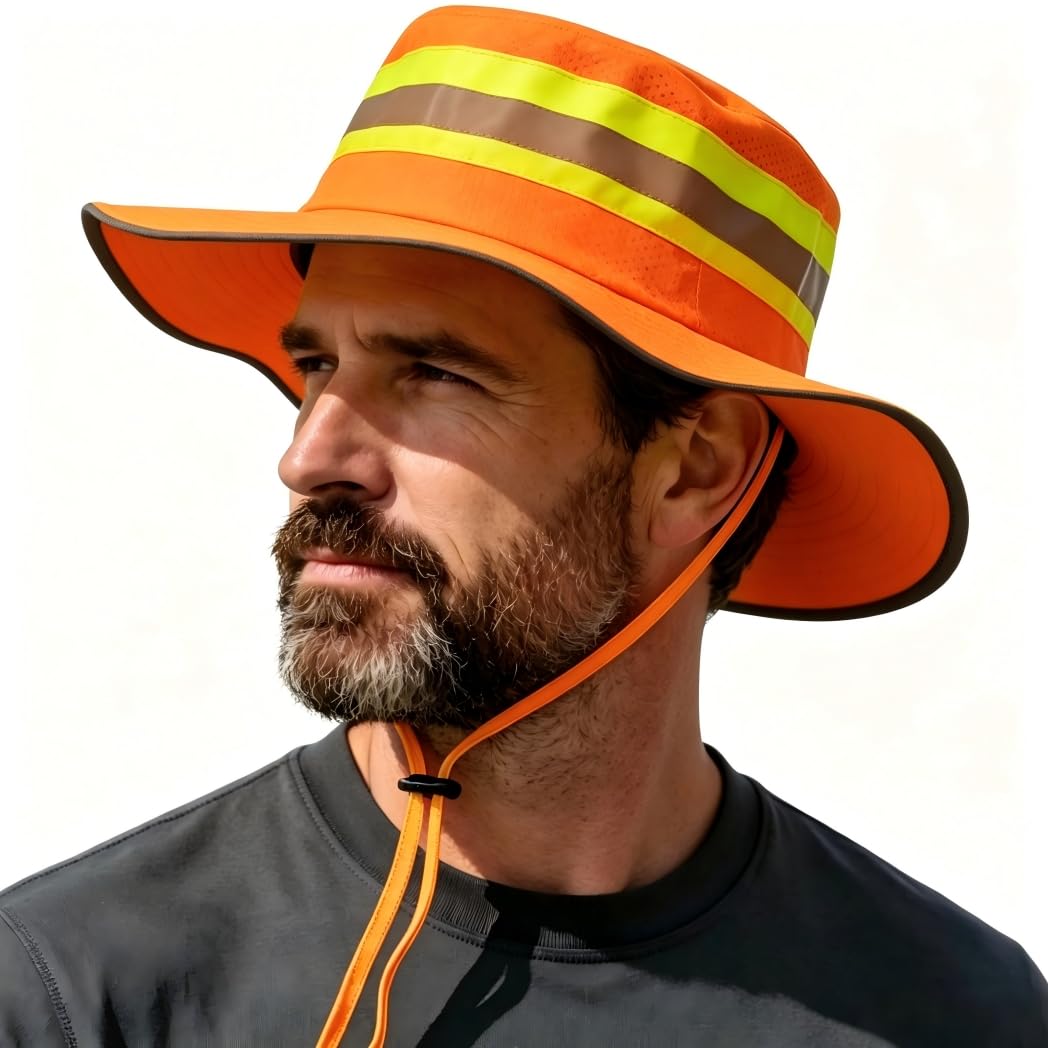Chapeau de Soleil Haute Visibilité Chapeaux de Pêcheur Réfléchissant Chapeau d'alpinisme Randonnée Extérieur Protection UV Casquette Visière Large Bord Casquette Boonie de Travail pour Homme Femme