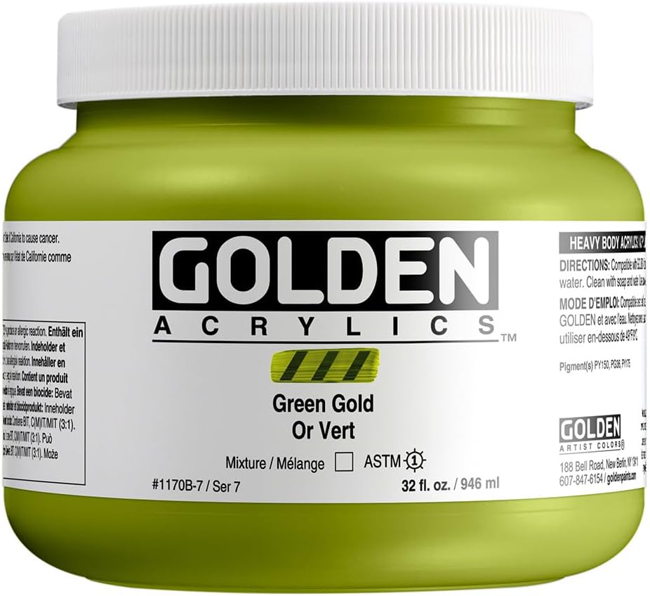 GOLDEN Heavy Body Acrylics, Green Gold, 32 fl. oz. Jar, Professional Acrylic Paint, Transparent