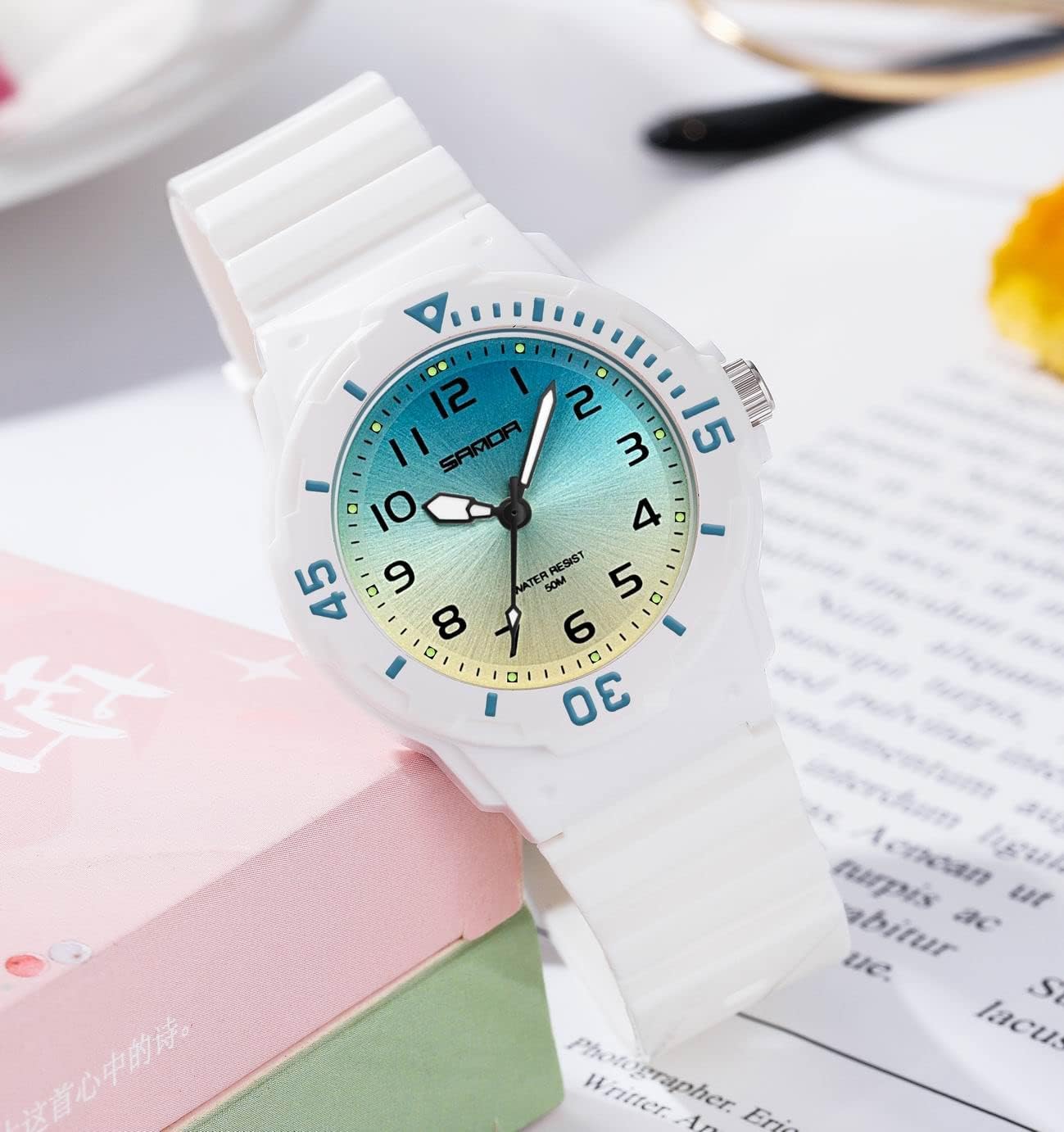 Gosasa Women's Watch Outdoor Sport Ladies Watch Rotating Bezel Case Elegant Watches Resin Fashion Waterproof Watches Minimalist Simple Casual Quartz Wristwatch for Ladies Girls Watches