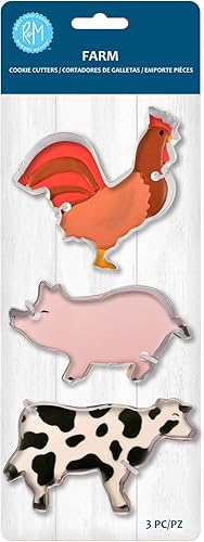 R&M International 5220 Cortadores de galletas de animales de granja, gallo, cerdo, vaca, juego de 3 piezas