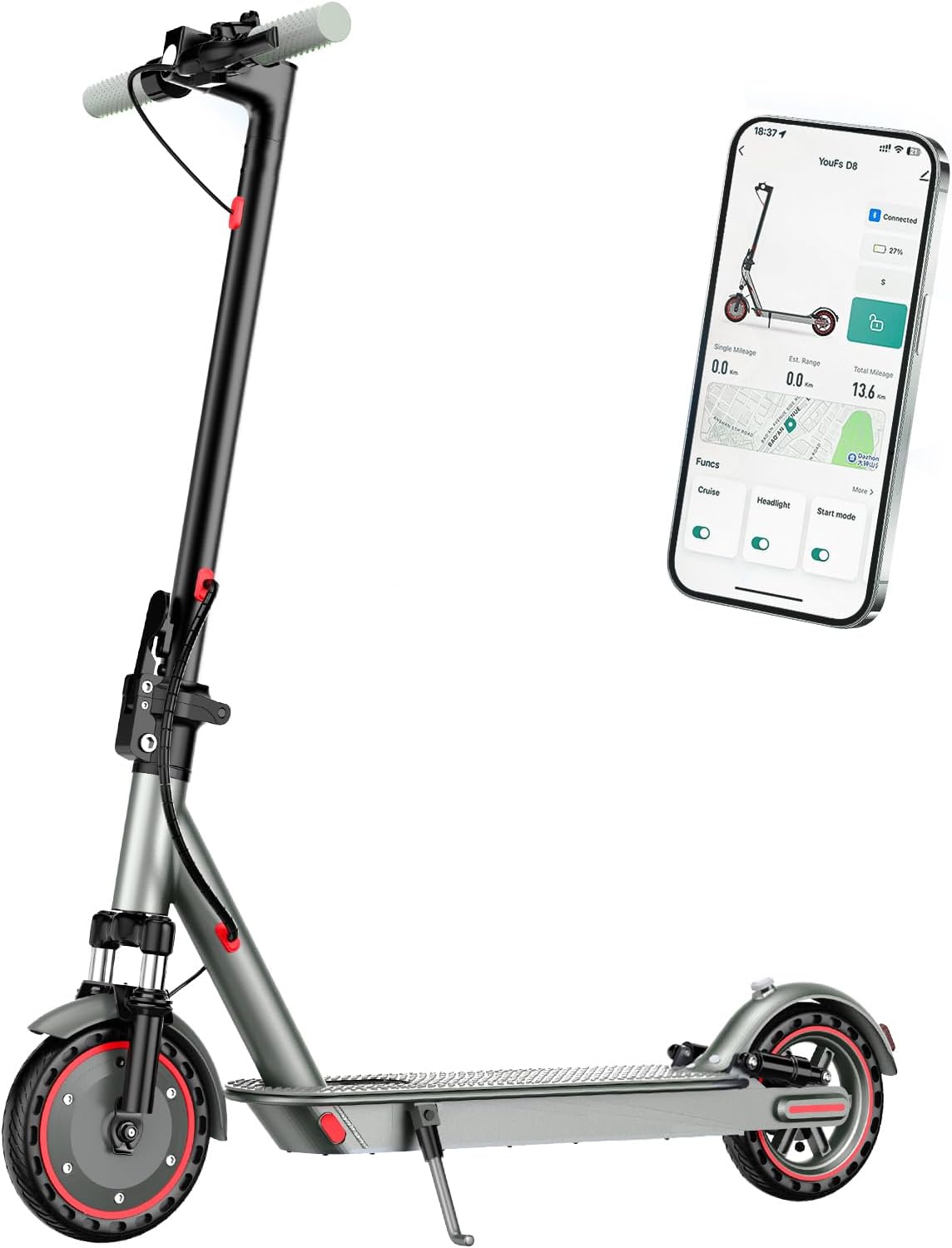 Electric Scooter for Adults,8.5/10"Tires,Powerful 350/500/600W Motor,Max 21/26/30 Miles Long Range,Up to 19/25MPH,Lightweight and Foldable Commuting Scooter,Dual Brake System,Smart APP Control