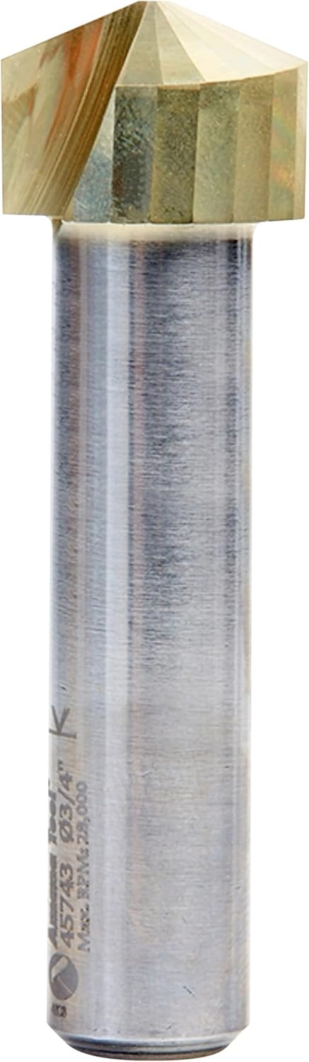 Amana Tool Carbide V-Groove Router Bit for Composite Materials, ZrN Coated, 45743, 135 Degree, 0.078 Inch Tip Width x 1/8 x 3/4 Dia x 1/2 Inch Shank