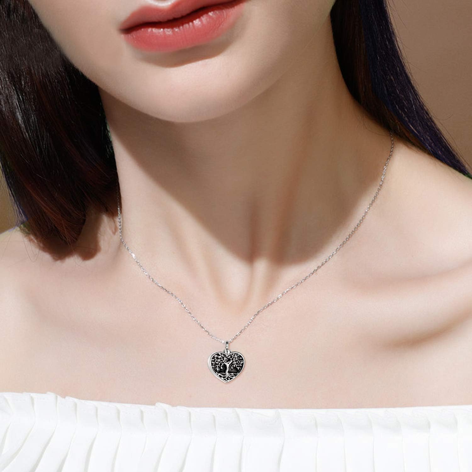 ONEFINITY Cremation Urn Necklace for Ashes Sterling Silver Abalone Shell Tree of Life Locket Necklace That Holds Pictures Heart Cremation Keepsake Memorial Ash Jewelry for Women Men - Image 6