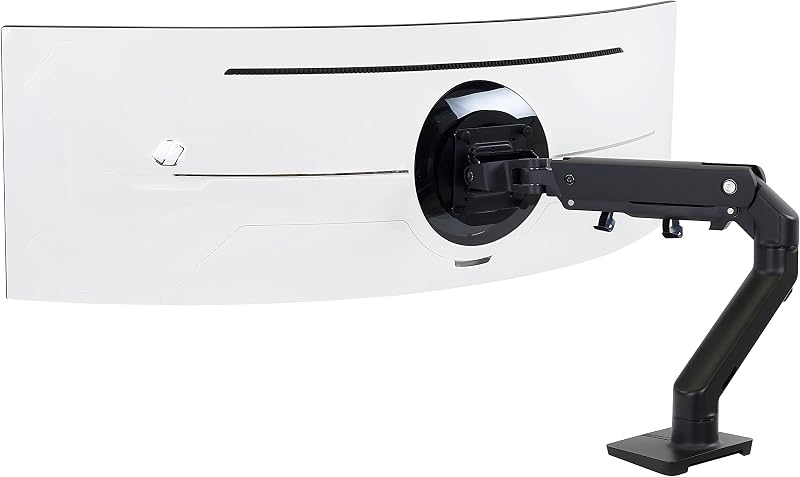Ergotron – Brazo para monitor de juegos HX HD Premium de alta resistencia, soporte de escritorio para un solo monitor – para monitores ultraanchos curvos 1000R de hasta 49 pulgadas, 28 a 42 lbs, VESA 75x75 mm o 100x100 mm – Pivote HD, negro mate