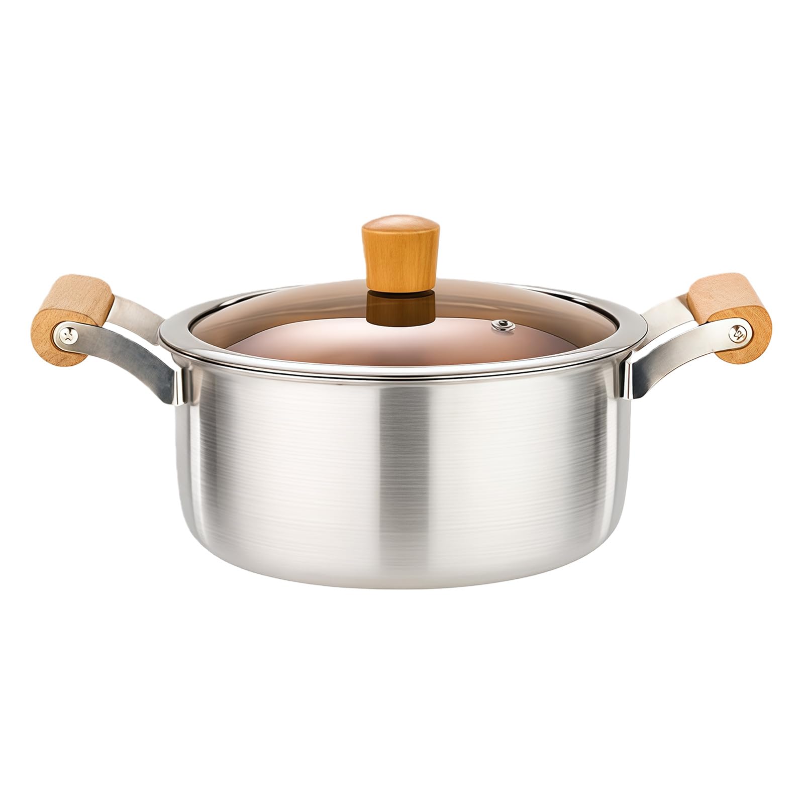 Qisuw Uncoated Aluminum Soup Pot with Double Wood Handle and Glass Lid for Even Heat Distribution Meals Kitchen Essential Cookware