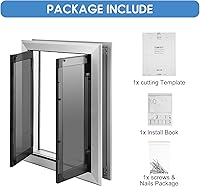 Vista 8 de Puerta grande para perro, puerta de aluminio resistente a la intemperie con cierre automático, paneles dobles fáciles de instalar, puerta