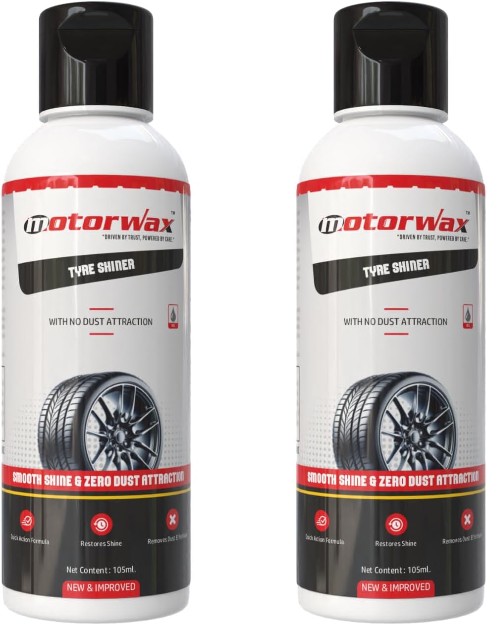 Tyre Shiner Advanced High-Gloss Formula with Zero Dust Attraction | Long-Lasting Shine | UV Protection | Smooth Finish | and Showroom-Style Black Look for All Vehicle Tyres (Pack of 2)-105ML