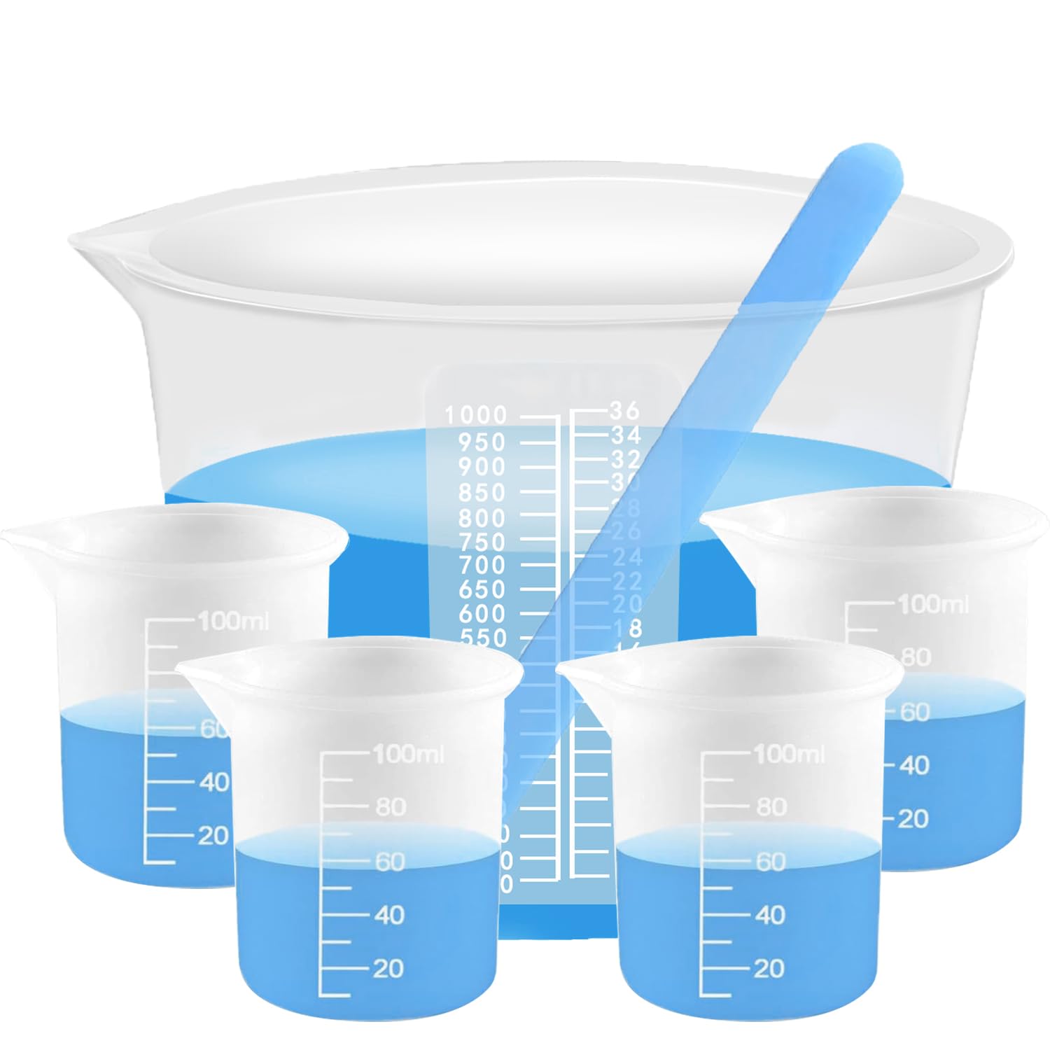 Photo 1 of **MISSING LARGEST MEASURING CUP*** Silicone Measuring Cups, 1000ml & 100ml Large Flexible Mixing Cups, 5 Cups Pour Baking Cups for Epoxy Resin, DIY, Jewelry Making, Cooking
