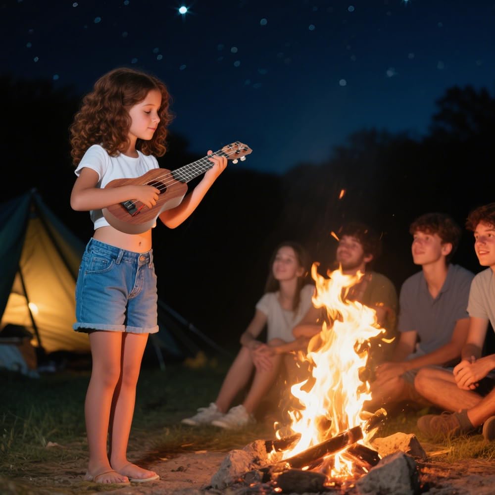 Chitarra per Bambini, 38cm Ukulele Bambini con 4 Corde Regolabili, Chitarra Giocattolo per Bambino Piccoli e Principianti
