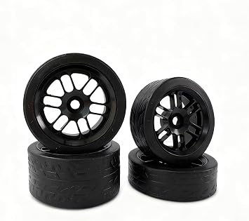 Keeda 4Pack Finished Racing Wheel and Tire Set for Losi Micro-B 1/24 RC Car - 7mm Hex, Lightweight Alloy Rims & TPE Tires for losi Micro b Upgrade Black