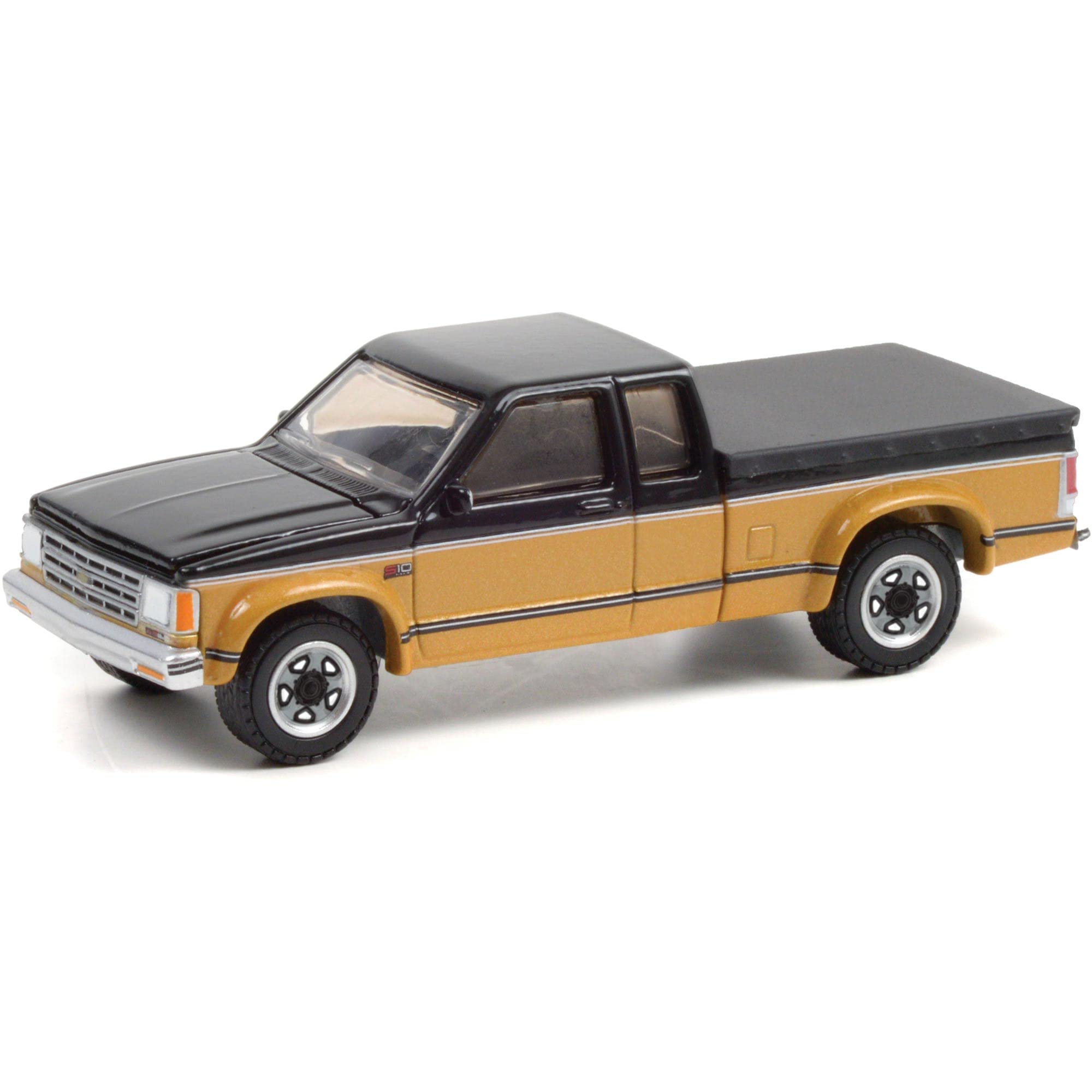 1990 Chevy S10 Tahoe Pickup Truck with Tonneau Cover Black and Gold Blue Collar Collection Series 9 1/64 Diecast Model Car by Greenlight 35200 E,Unisex Adult