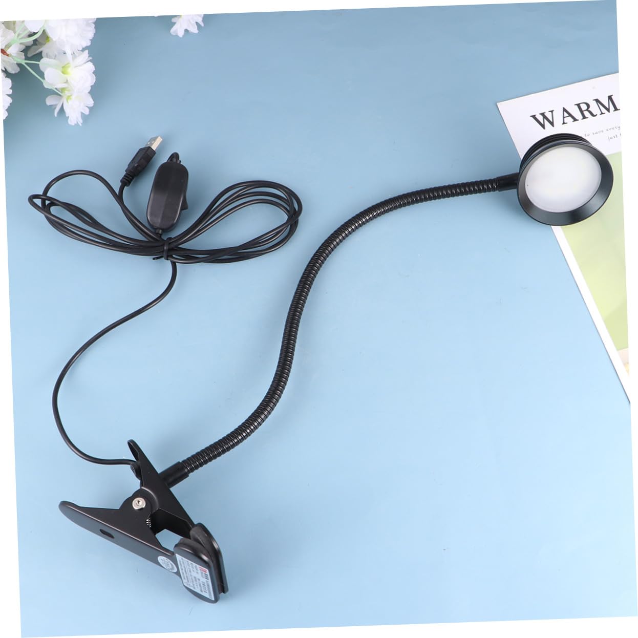 Lampada da Lettura LED a Clip 4w Collo Flessibile e USB | Doppia Regolazione 2 Livelli, Paralume per Uso Notturno, Cavo Incluso, Finitura Nero Metallo