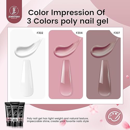 Miniatura 2 de JEWHITENY Juego de 3 piezas de gel de extensión de uñas de 1.06 oz cada uno, color rosa, blanco y marrón, juego de gel de uñas para todas las
