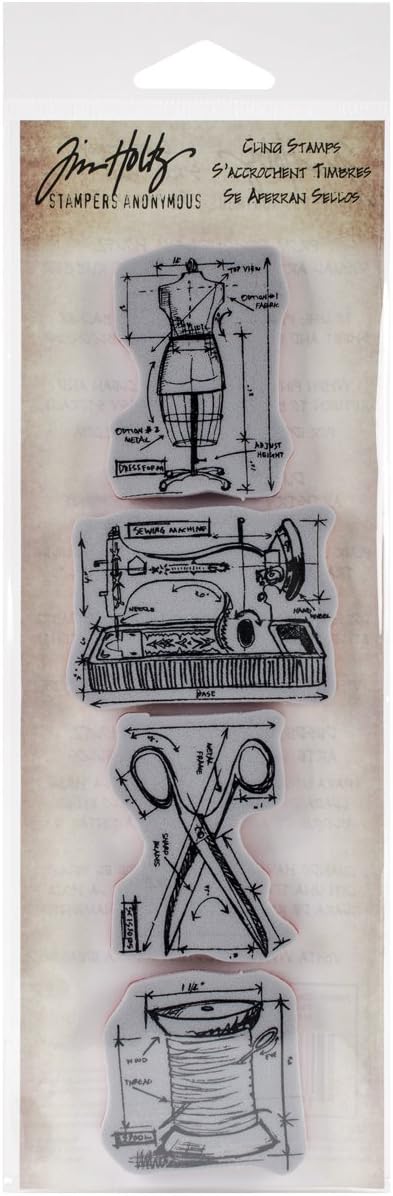 Stampers Anonymous Tim Holtz Mini Blueprints Strip Cling Stamps 3"X10", Sewing