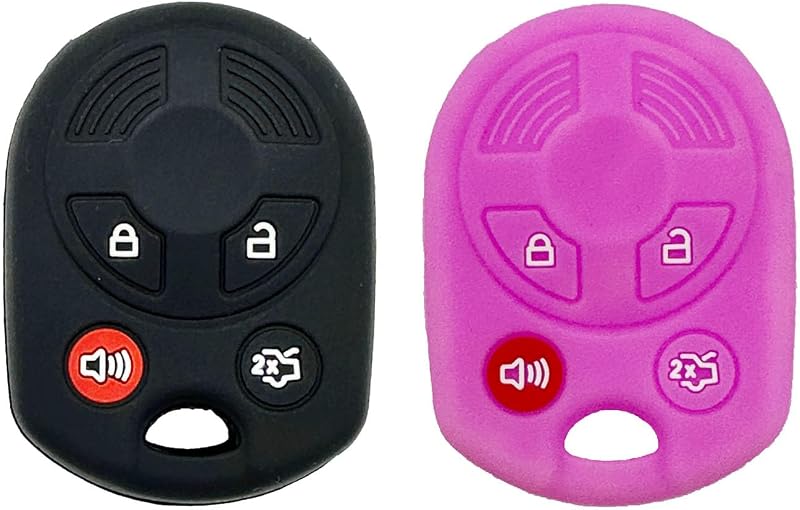 Capa Protetora de Silicone para Chave Automotiva Ford com 4 Botões LemSa Preta e Roxa, Kit com 2 peças
