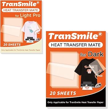 TranSmile Bundle Heat Transfer Mate for Dark T Shirts Transfer Paper 20 Sheets, 8.5 x 11& Heat Transfer Mate for Light T Shirts Transfer Paper 20 Sheets, 8.5 x 11