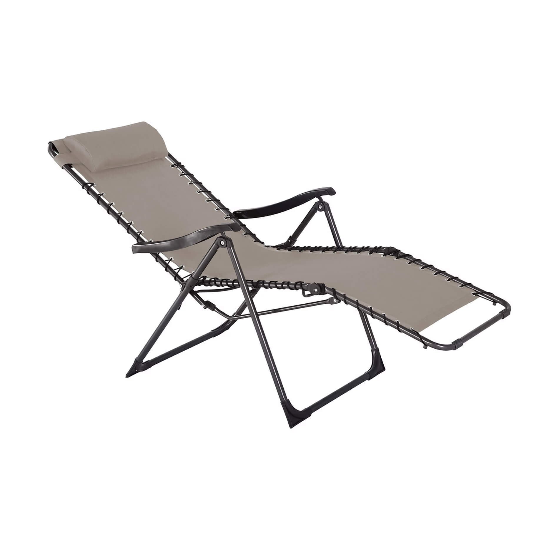 Rebecca Mobili Sdraio Gravità Zero, Chaise Longue Salvaspazio, Beige Grigio Scuro, Acciaio Poliestere, per Giardino Balcone - Misure HxLxP: 113 x 66 x 104 cm - Art. RE7151