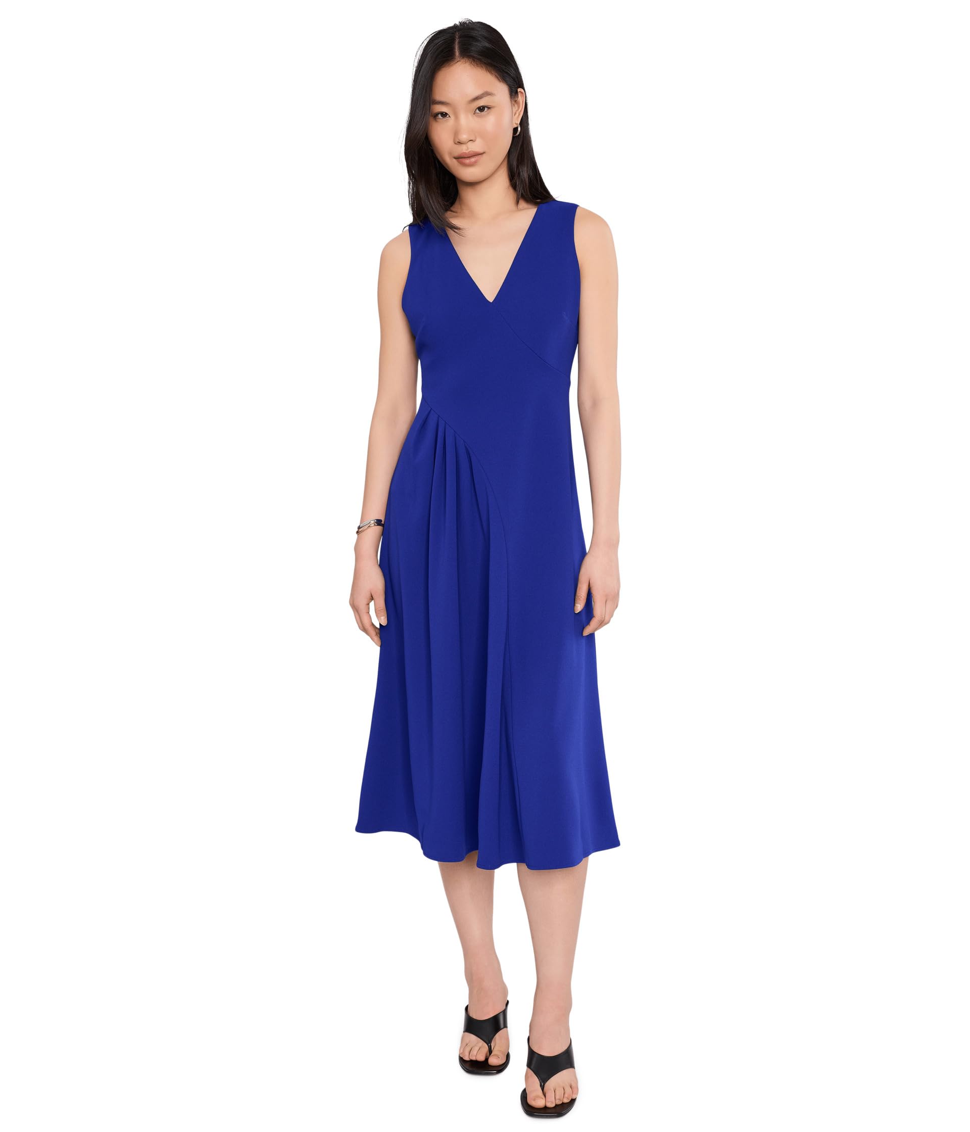Scuba Crepe V-Neck Asym Pleat Midi