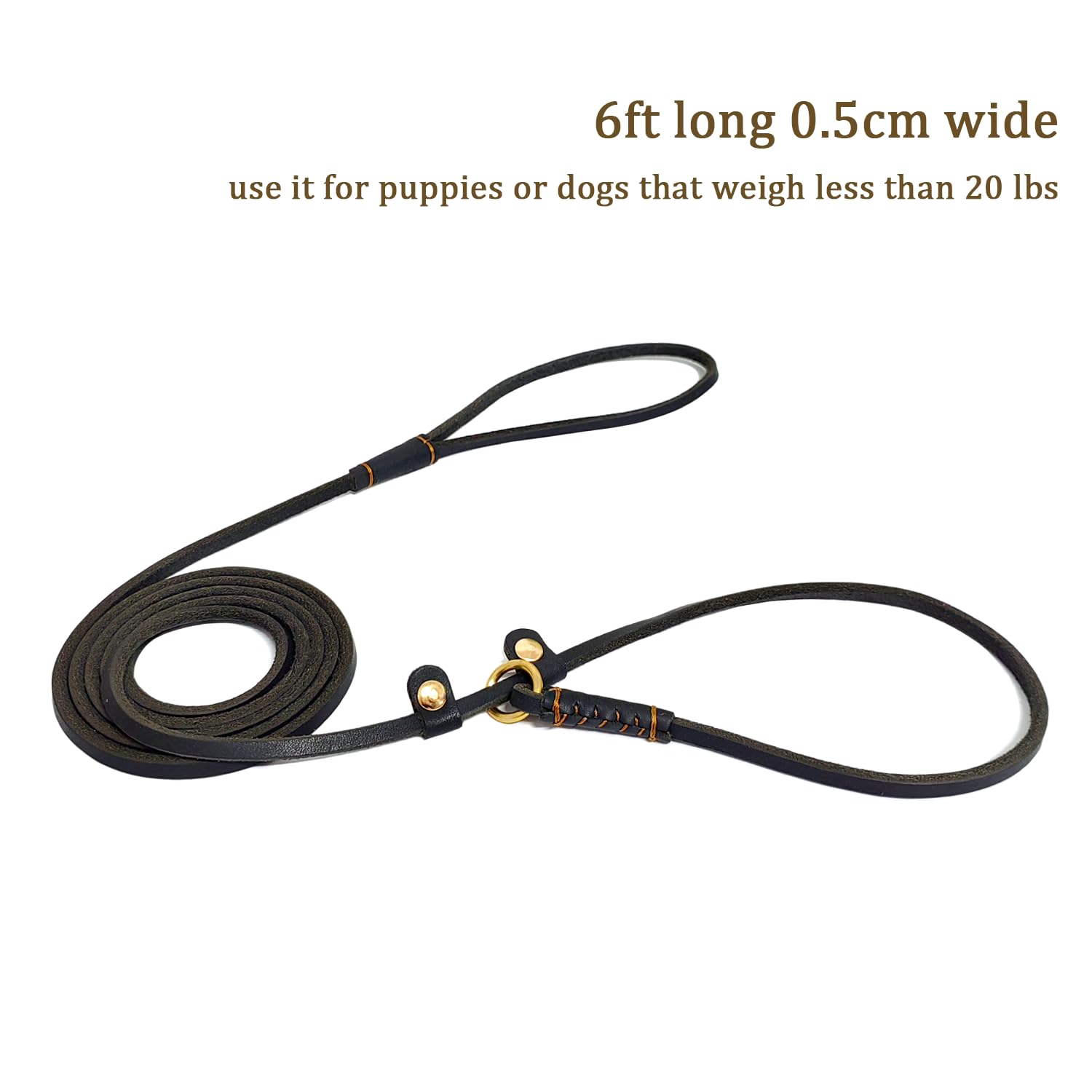 LWBMG Real Leather Slip Lead - Adjustable Dog Training Leash, Soft Genuine Leather for Small Dogs 5.6 ft x 1/5 inch Black - Image 2