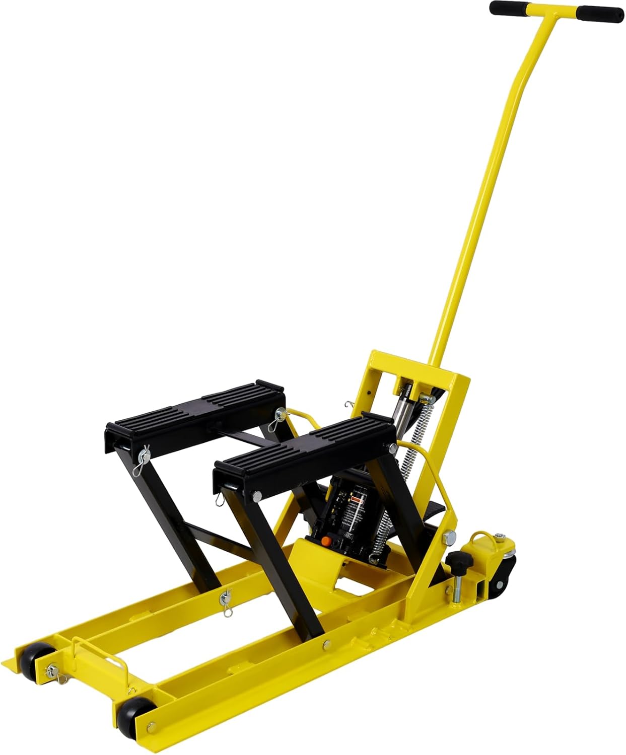 Hydraulic Motorcycle Lift Jack, 1500 LBS Capacity ATV Scissor Lift Jack, Portable Motorcycle Lift Table with 4 Wheels, Hydraulic Foot-Operated Hoist Stand for Motorcycle ATV UTV Powersports (Yellow)
