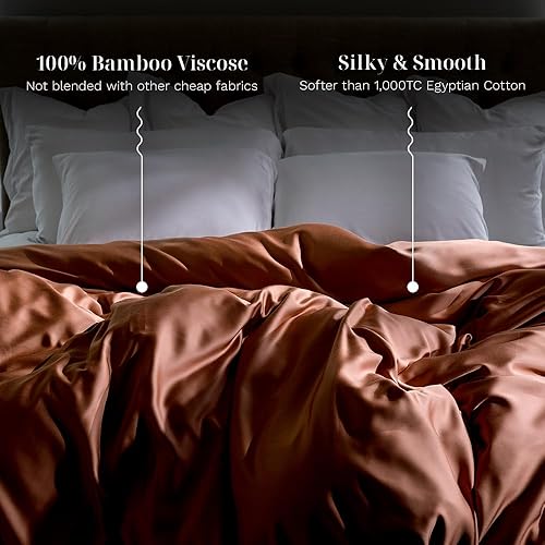 Miniatura 2 de LUXOME Funda de edredón de lujo  Ajuste extra grande  100% viscosa de bambú  Tacto suave y sedoso  Regulador térmico  2 lazos de funda  FullQueen -