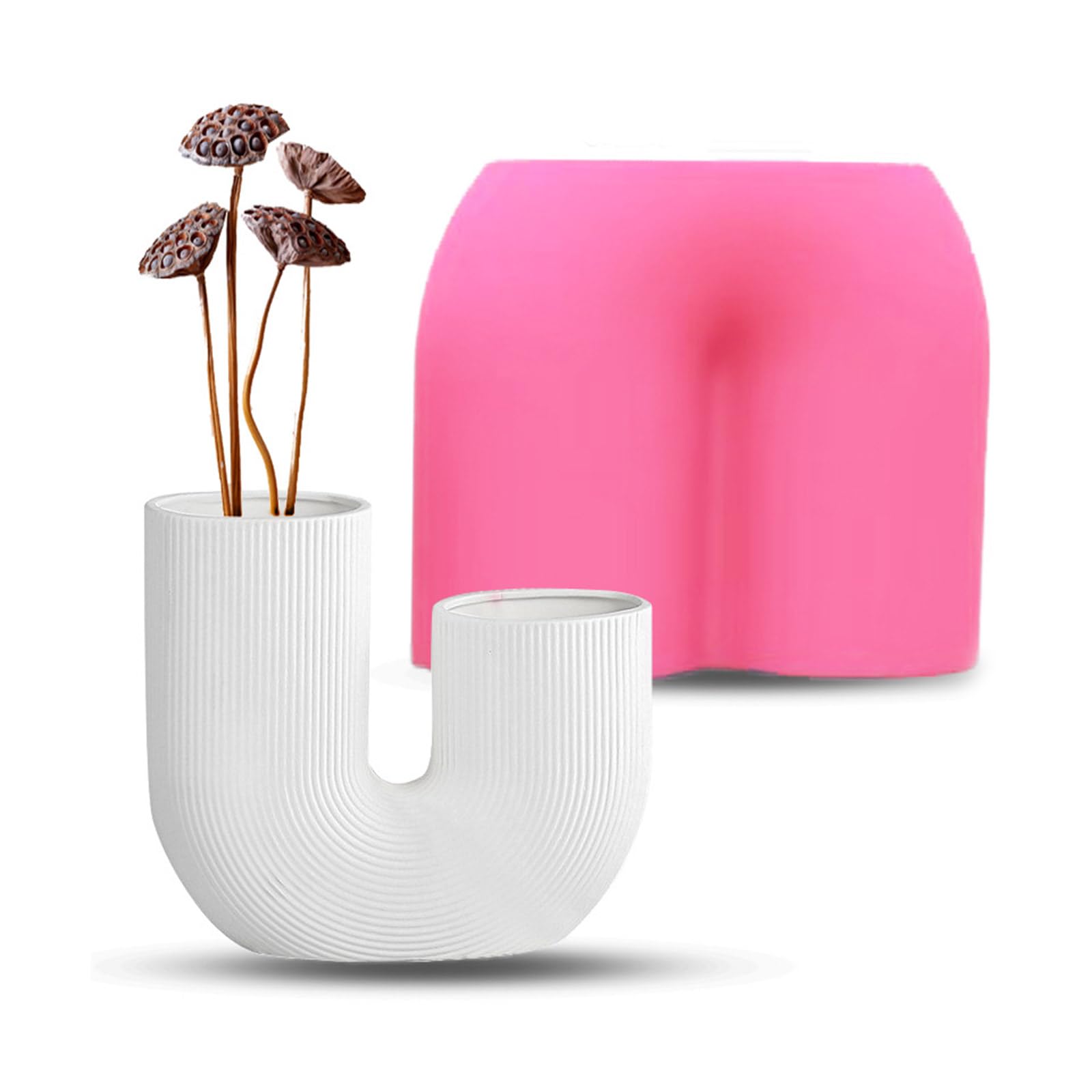 Stampo per vaso di fiori a forma di U, in silicone, flessibile, per resina, candelieri, gesso, decorazioni per la casa