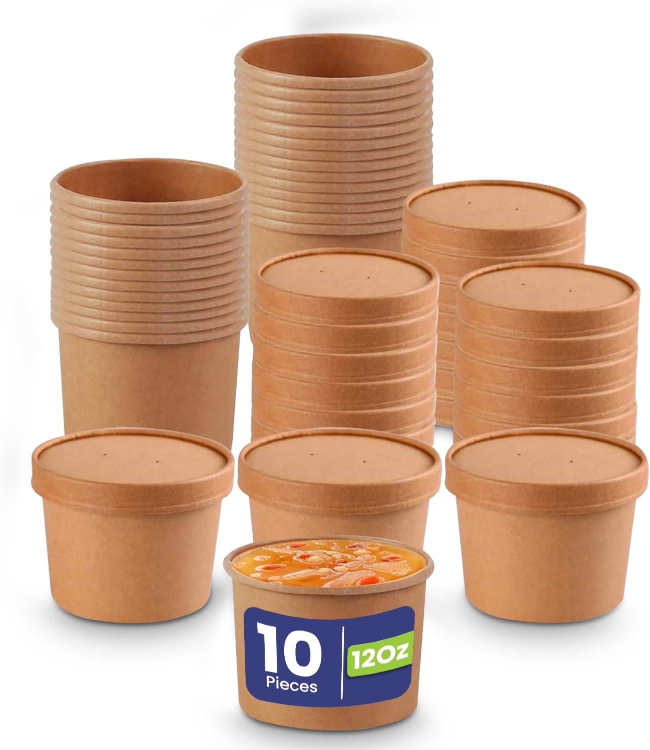 SNH Eco Friendly, Kraft Soup Bowls 12 Oz, Disposable Food Cups. Great For Restaurants, Take-Outs, Or To-Go Lunch 10 Pieces.