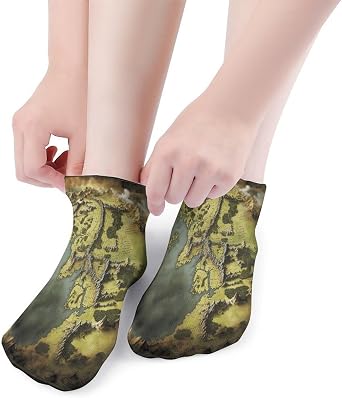 Men's No Show Socks Low Cut Breathable Casual Middle Earth Map Socks Non Slip Athletic Ankle Socks 5 Pack