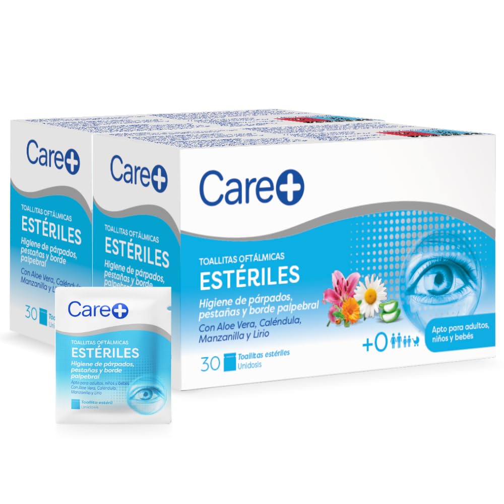 Salviette oftalmiche Care+ - Igiene quotidiana per palpebre, ciglia e bordi delle palpebre - aloe vera, calendula, camomilla e giglio - 60 salviette