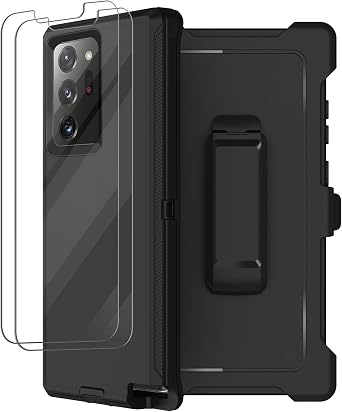 for Galaxy Note 20 Ultra Case with Belt Clip Holster, 2 Screen Protector, Military Grade Full Body Heavy Duty Shockproof Rugged Protective Cover for Samsung Galaxy Note 20 Ultra 5G Black
