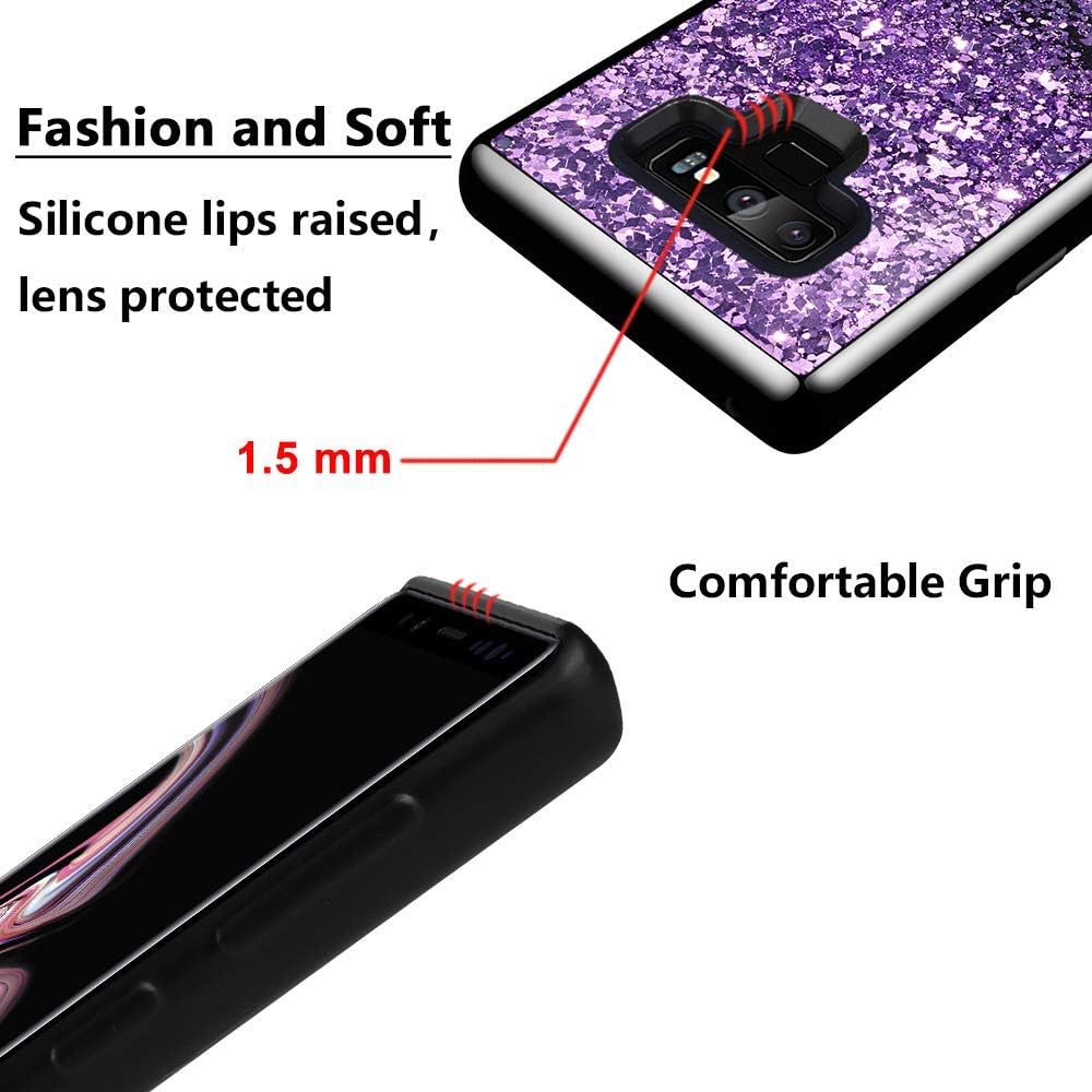 Caka Galaxy Note 9 Case, Galaxy Note 9 Glitter Case Starry Night Series Fashion Luxury Bling Flowing Liquid Floating Sparkle Glitter Girly Soft TPU Black Case for Samsung Galaxy Note 9 (Purple)