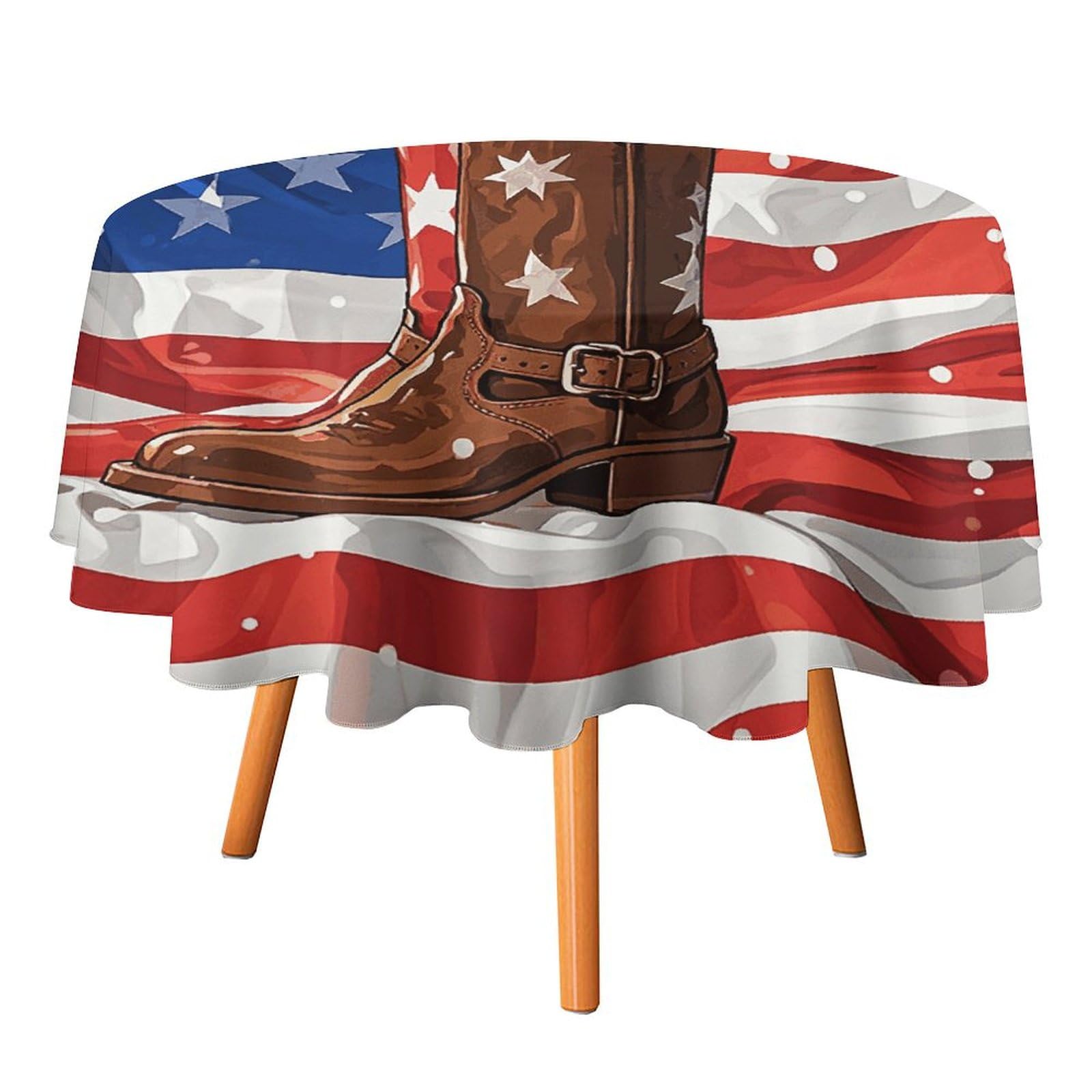 Nappe ronde imprimé cowboy et drapeau 177,8 cm lavable extérieur