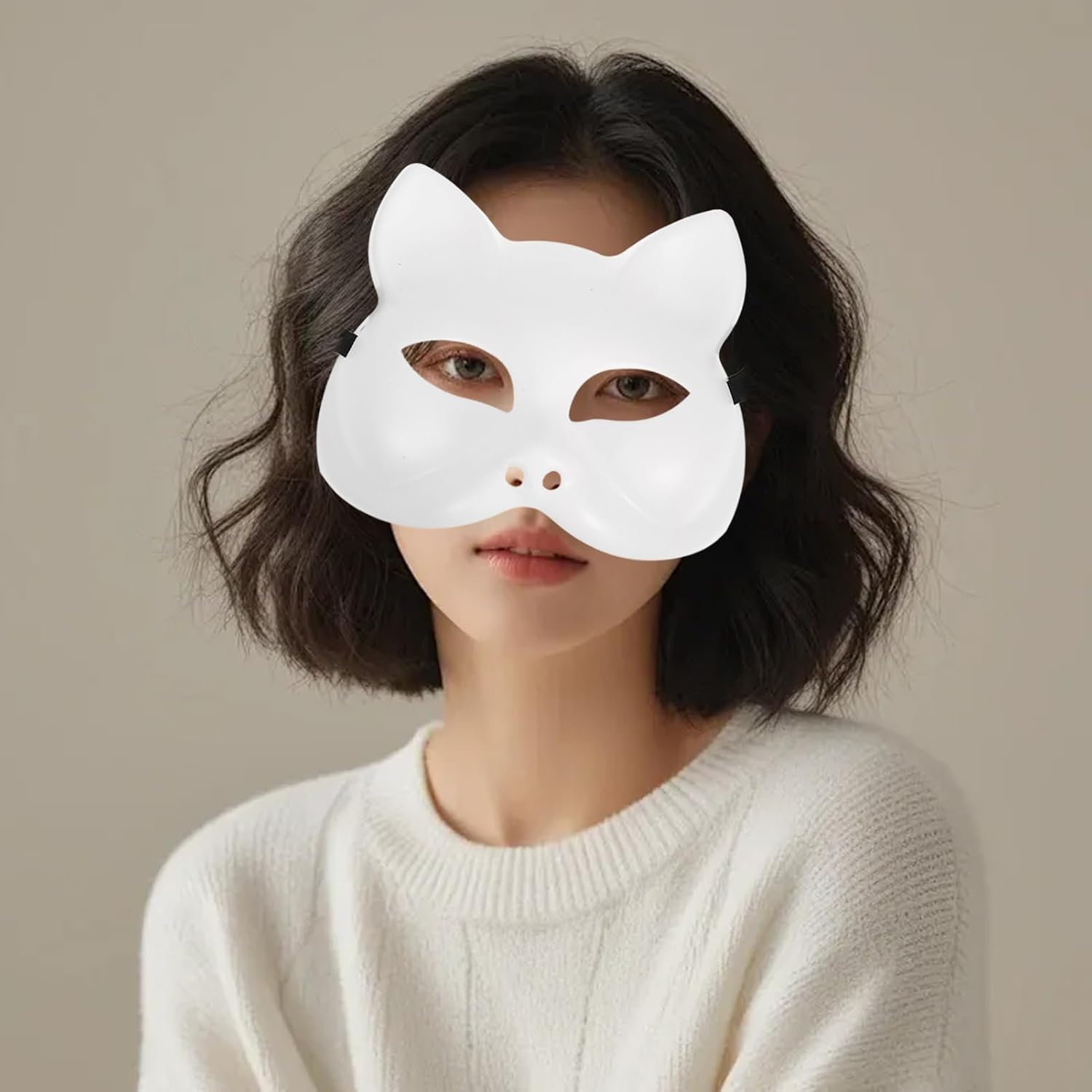 IMIKEYA Halloween Blank Mask Plastic Half Cat Face DIY Party Wearable