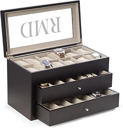 Bey-Berk Organizador de caja de reloj personalizado personalizado 36 ranuras de lujo de madera maciza de diseñador de pantalla de diseño de madera