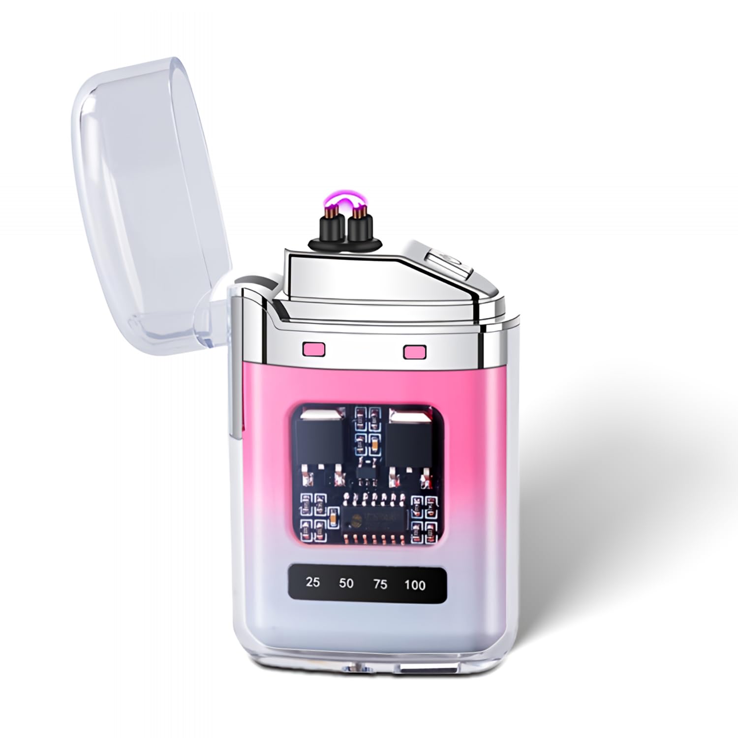 Electric Lighter, Electric Lighter Windproof Type-C Rechargeable, Dual Arc Design Ligh-ter,Featuring Transparent Shell and LED Display, Compact and Easy to Carry, High-value Gift (Pink-white)