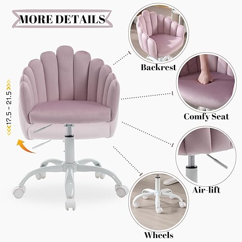 Miniatura 4 de DUOMAY Silla de escritorio para niños, silla giratoria para computadora para niños y niñas, silla de estudio tapizada de terciopelo, bonita silla de