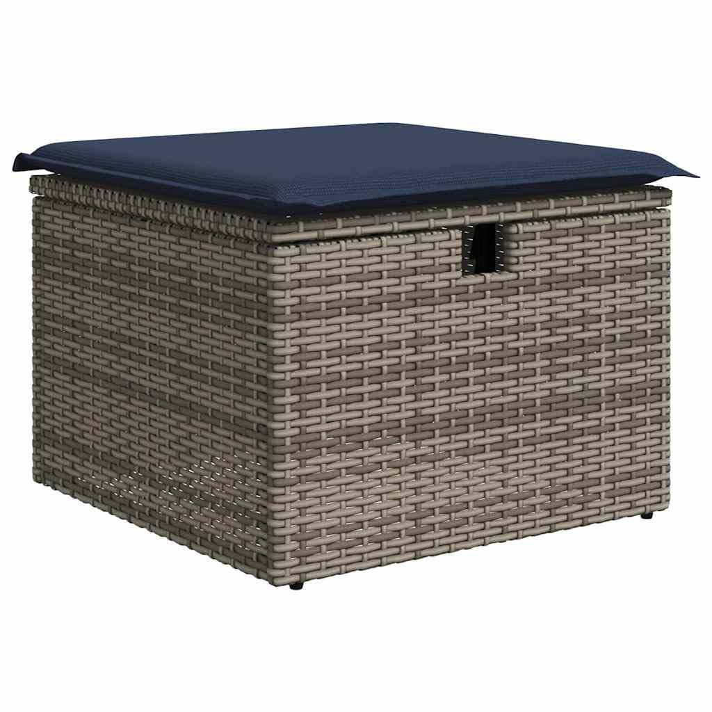 Juego sofá jardín 9 Piezas Poli ratán marrón con Cojines Azules, Mueble Exterior Modular con almacenaje y Mesa Auxiliar Plegable para terraza Patio balcón Ocio Descanso