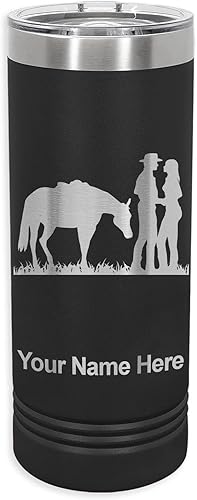 Miniatura 1 de LaserGram Vaso delgado aislado al vacío de 22 onzas, romántico país occidental, grabado personalizado incluido (negro)
