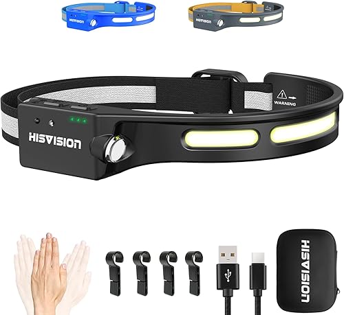 Faros delanteros LED recargables, súper brillantes con sensor de movimiento, 5 modos, faros delanteros de haz de 230 de ancho, IP65 impermeable de