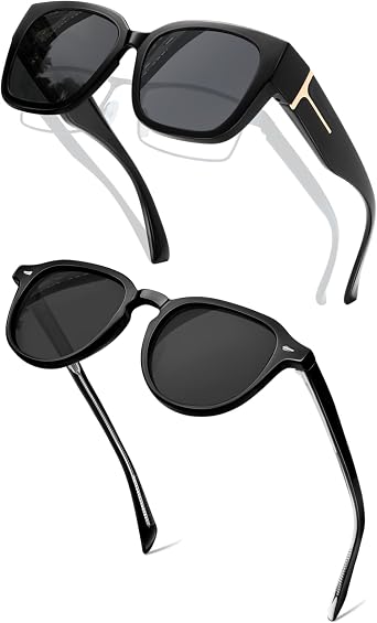 KANASTAL Polarized Sunglasses for Men Women Fashion Black Sun Glasses Fit Over Sunglasses + Retro Round Sunglasses