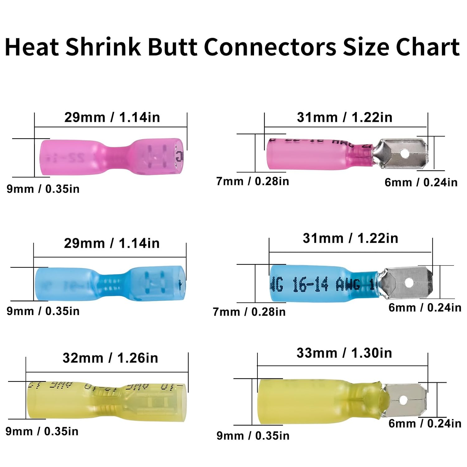 MuHize Terminal Connector Kit 140 Pcs – 22-10 AWG Insulated Waterproof Wire Terminals, Ring Fork Spade Butt Splices for Automotive Marine Truck, Copper PVC Electrical Connectors