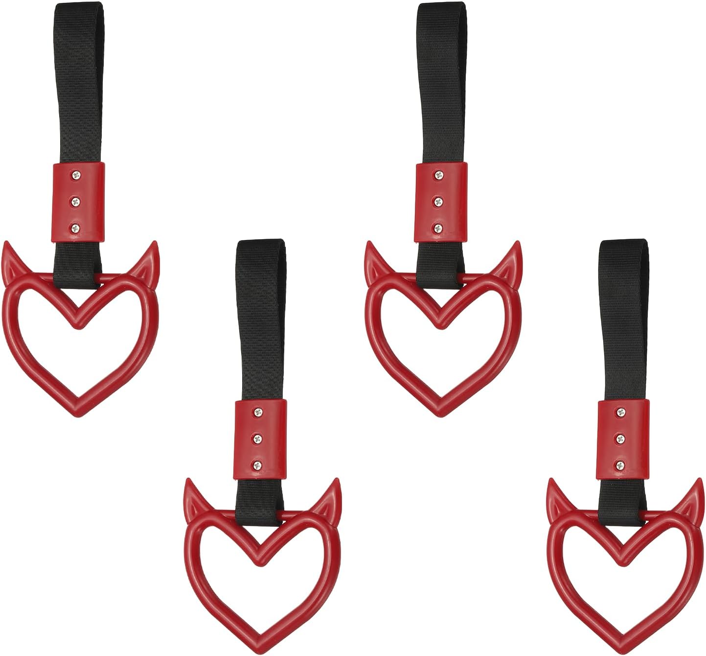 PATIKIL 4 Pcs Evil Heart Shaped Car Handle Straps, Car Hanging Accessories Bumper Warning Ring Drift Charm for Auto Bus Decor Interior Exterior Decoration, Red (Black Strap)