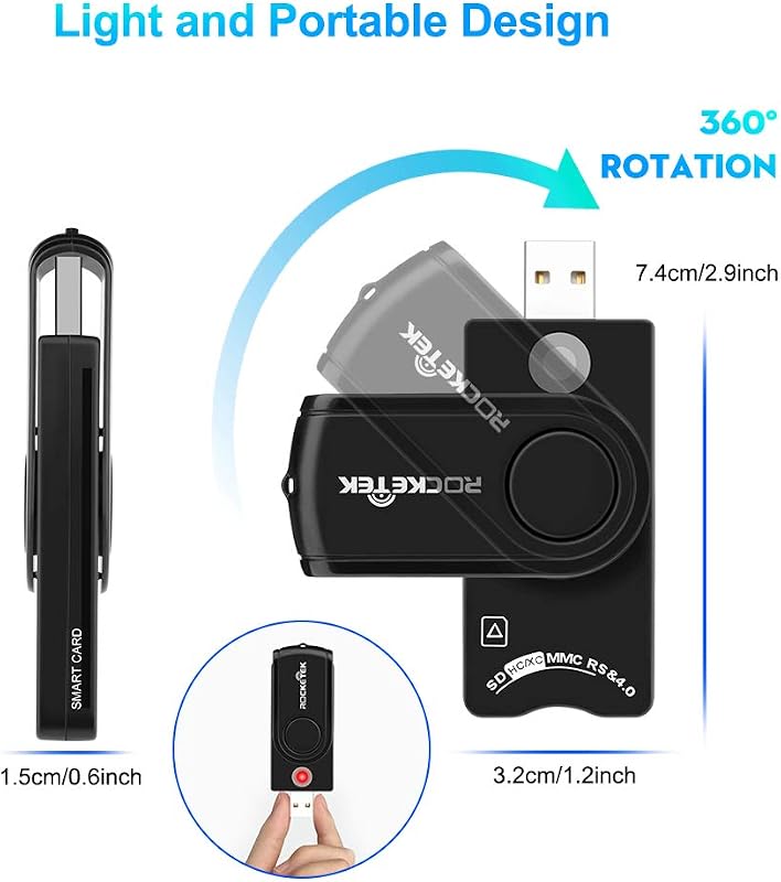 Rocketek USB Kártyaolvasó - Intelligens Kártya, SIM, SD, DNI, CAC Olvasó - Kompatibilis Windows/Mac Rendszerekkel - ISO 7816 Szabvány
