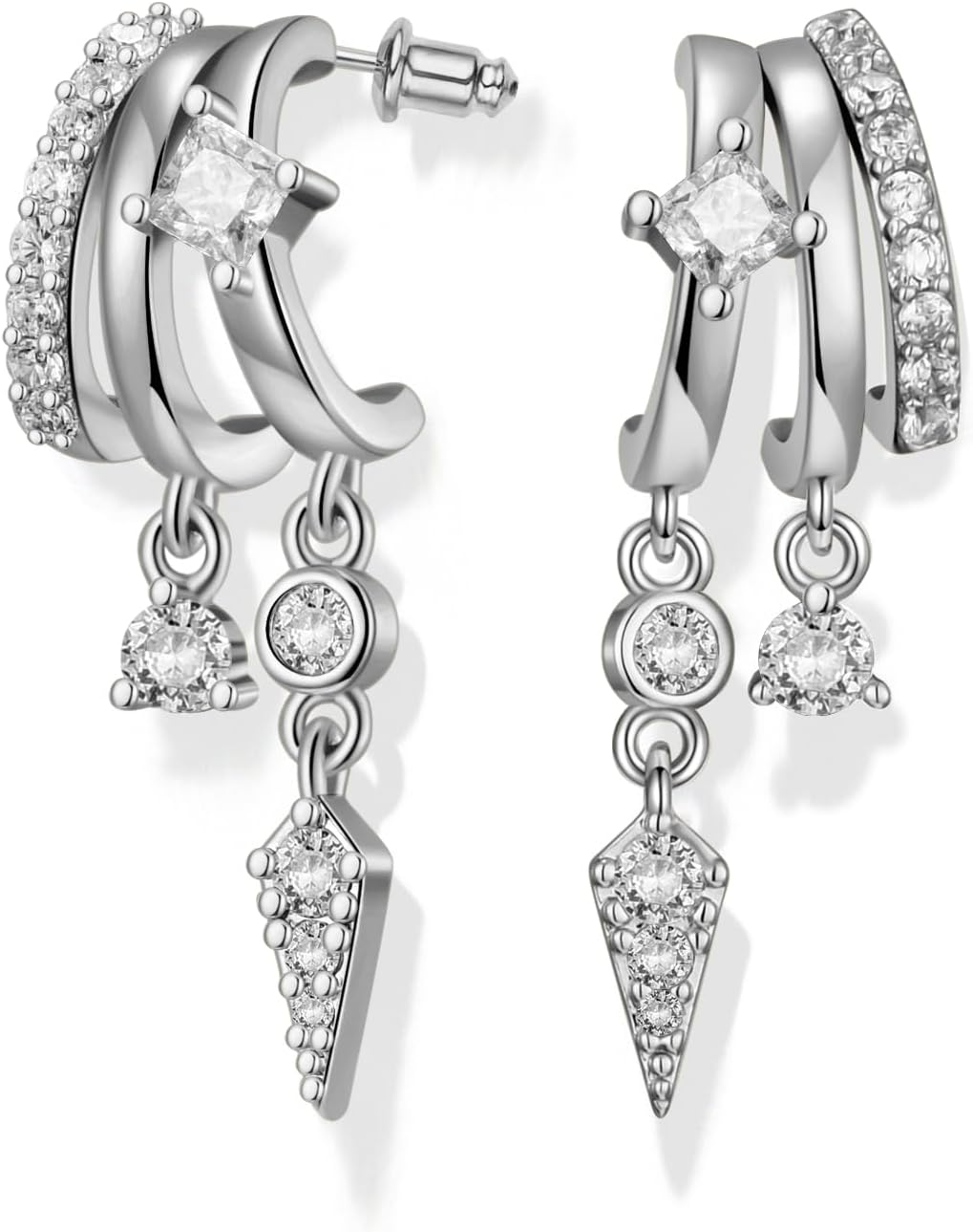 Hefanny Triple Huggie Stacked Earrings for Women Gold Chain Drop Dangle Earrings Cute Statement CZ Earrings Trendy Dainty Jewelry Gift