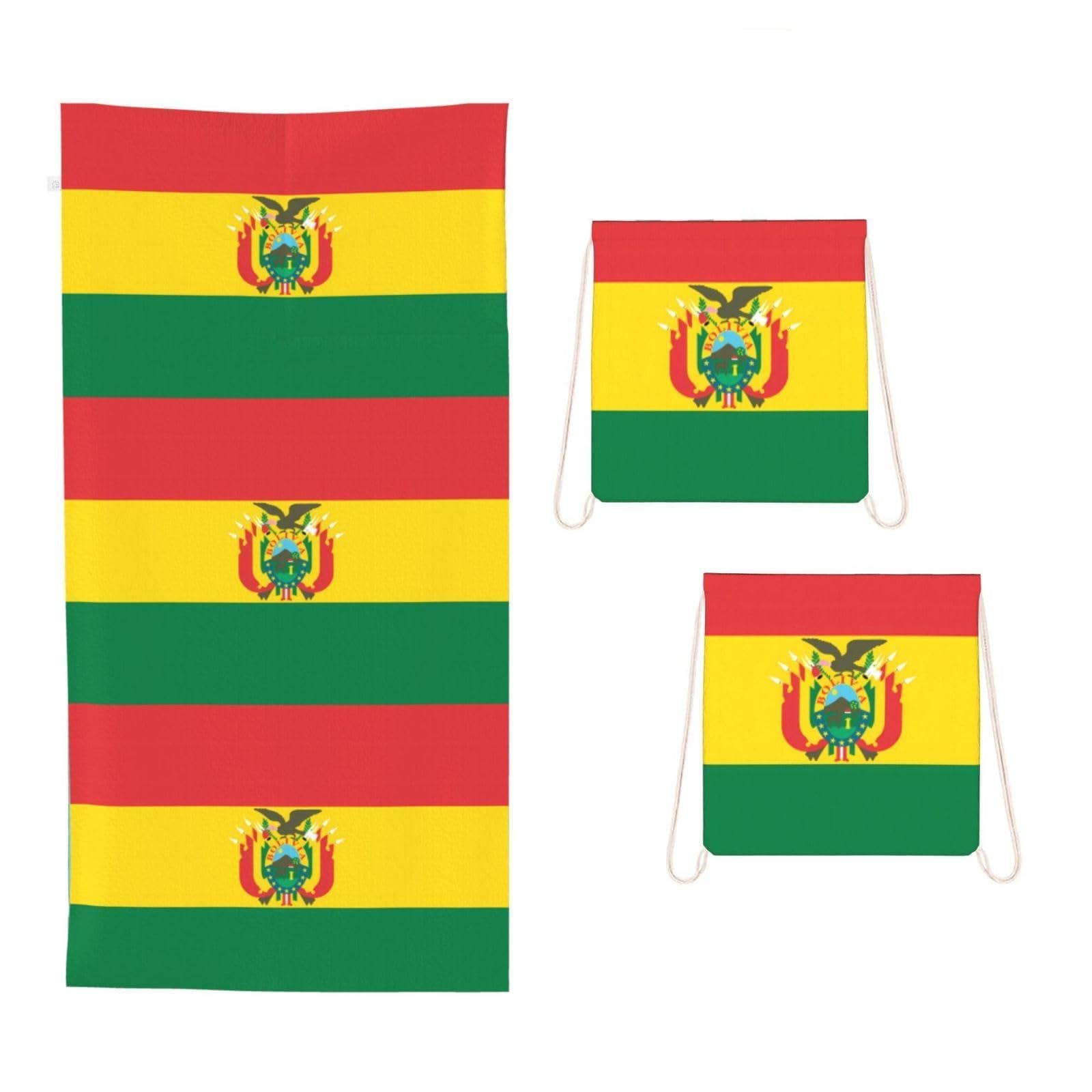 CNTDBU Flag of Bolivia 2 in 1 Packable Towel Bag-Large Beach Towel with Stuff Sack, Super Absorbent Microfiber Travel Towel for Pool