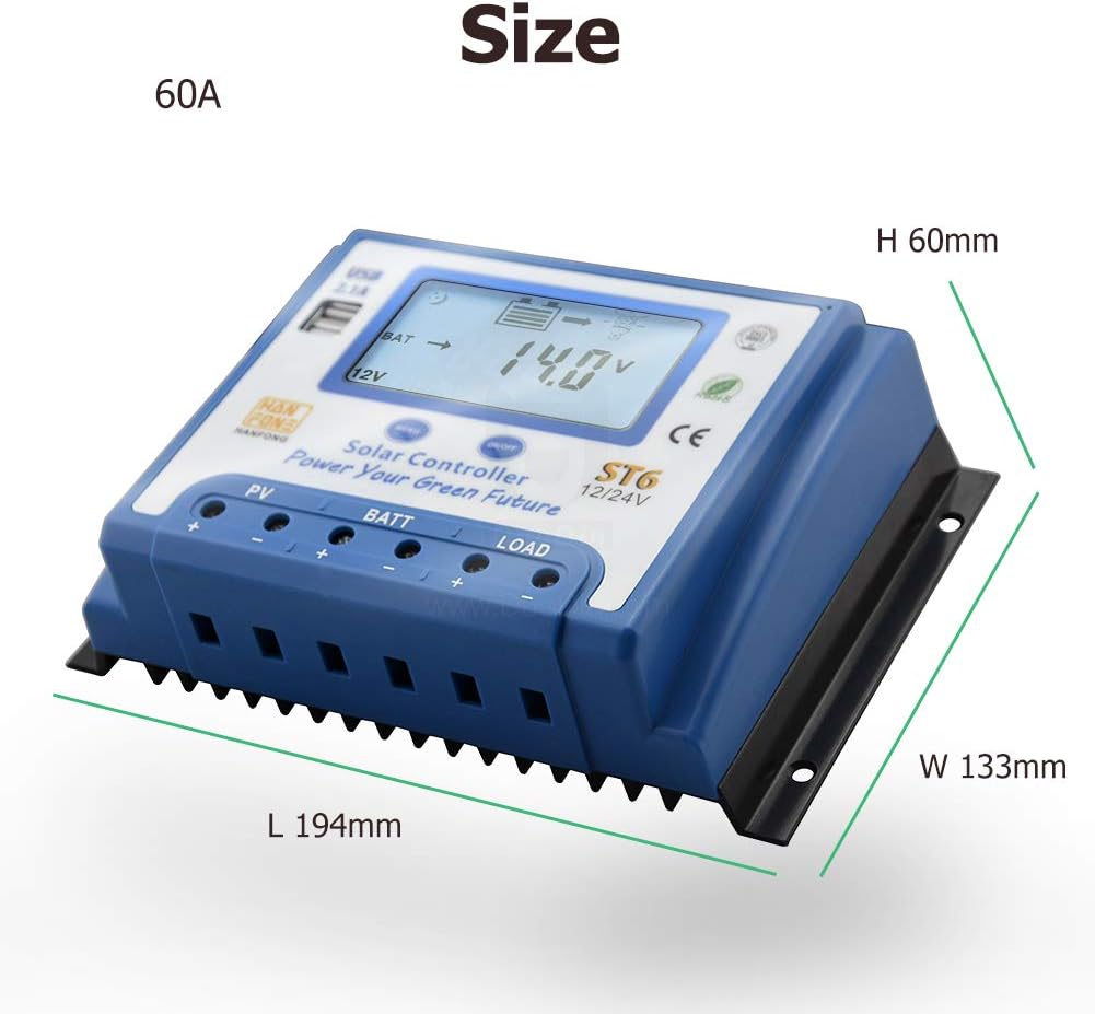 Dimensions of the SolaMr 60A Solar Charge Controller