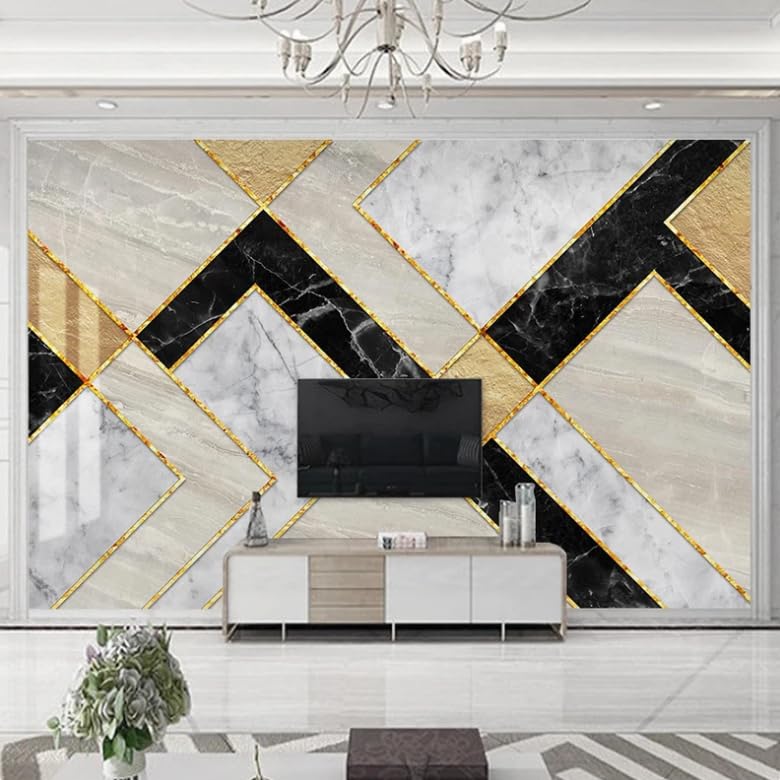Papier peint mural salon effet marbre 3D géométrique moderne 250x175 - 2