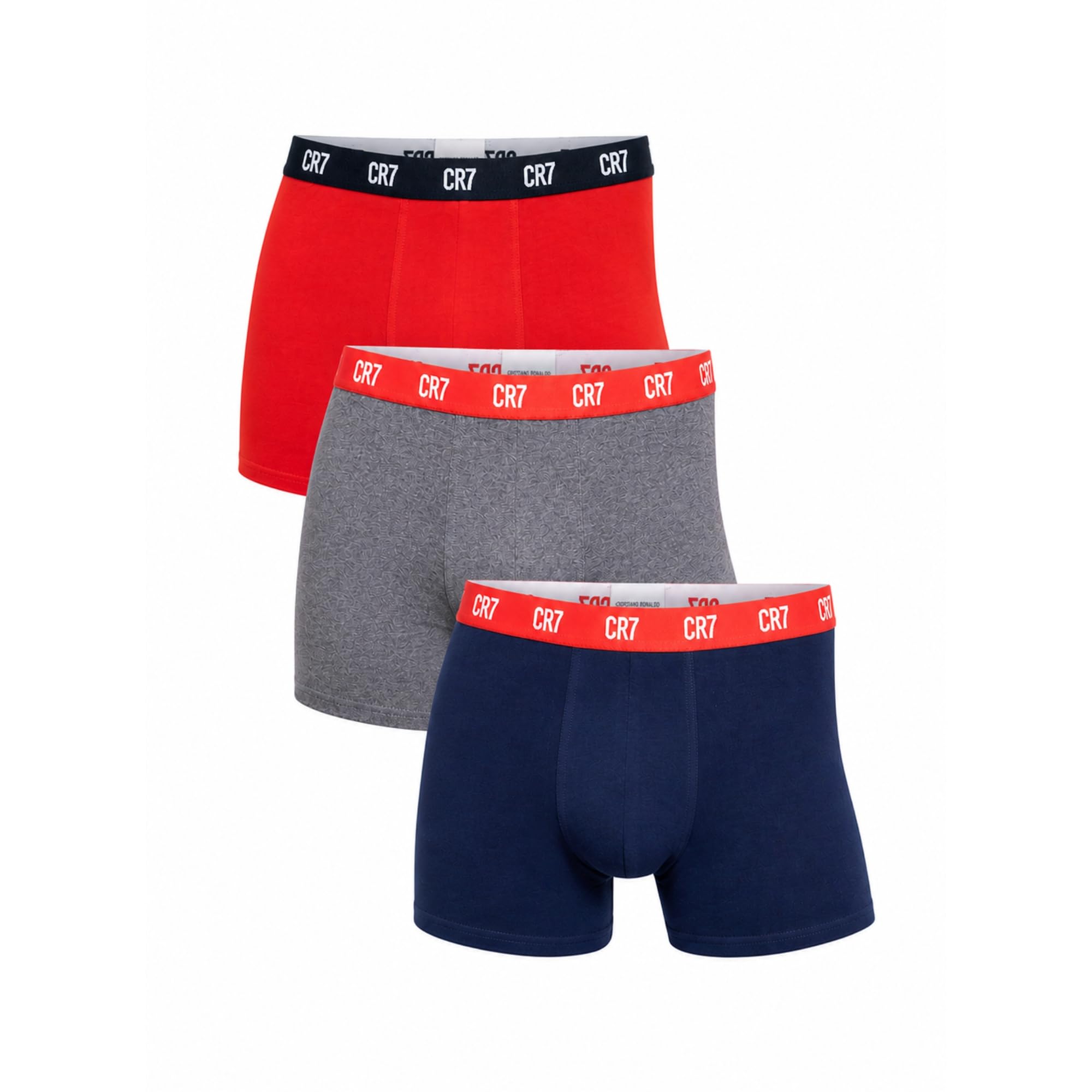 CR7 Cristiano Ronaldo Basic Caleçon pour Hommes Coton 3 Pack, Rouge, Marin, Gris, XL