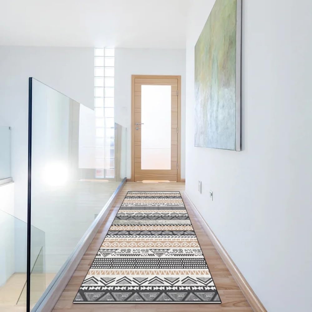 Tappeto runner per corridoio, cucina, antiscivolo, 80 x 160 cm, stile boho, grigio, decorazione per la casa, lavabile, lungo, per corridoio, camera da letto, corridoio
