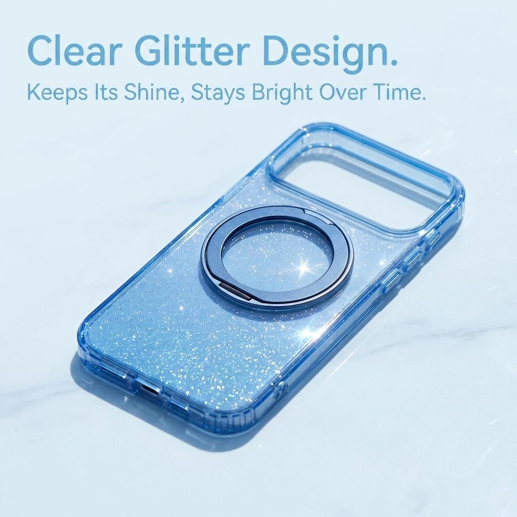 for iPhone 18 Pro Max Case with 360 Magnetic Stand Glitter Blue image 3